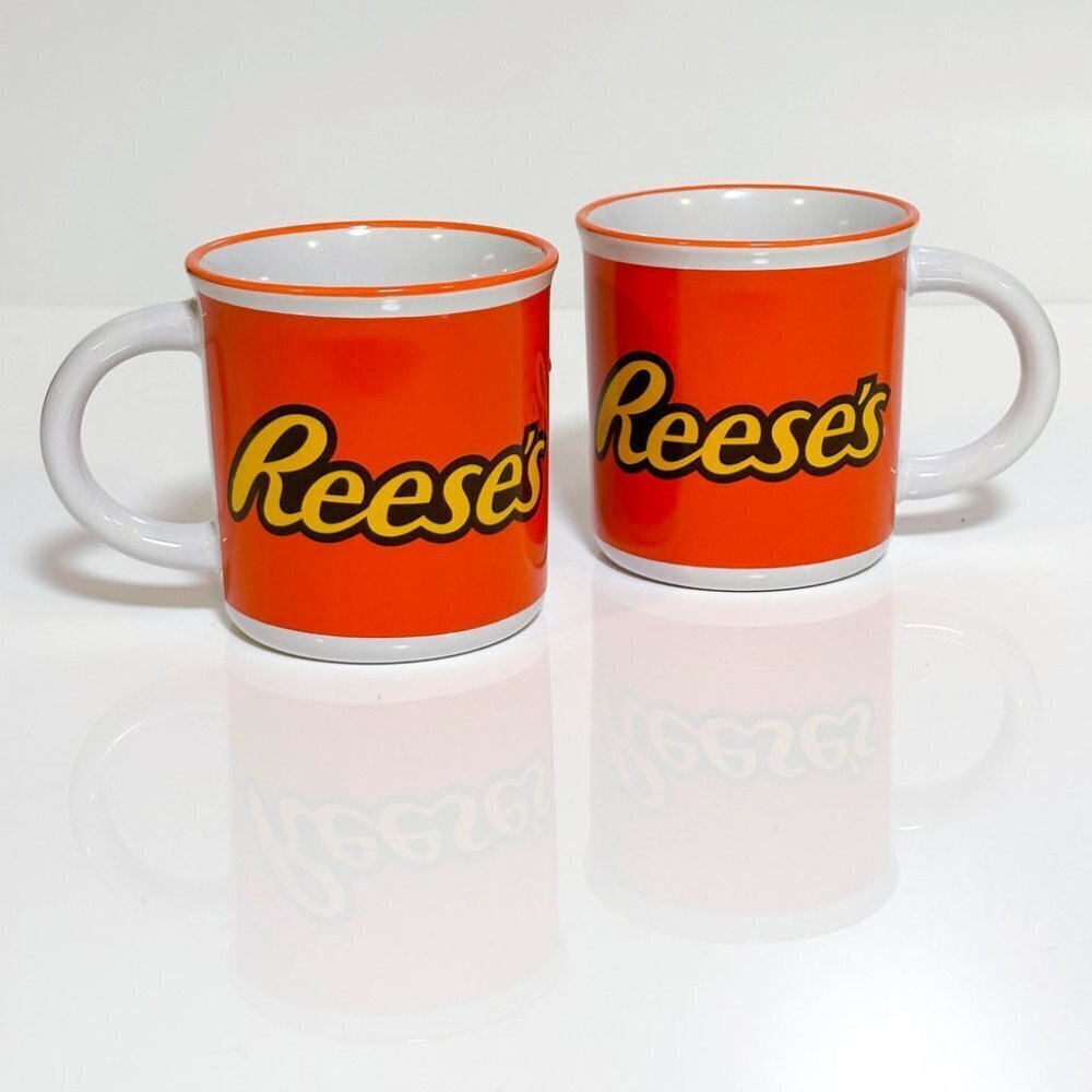 Two Reese's Peanut Butter Cup Logo Coffee Mugs